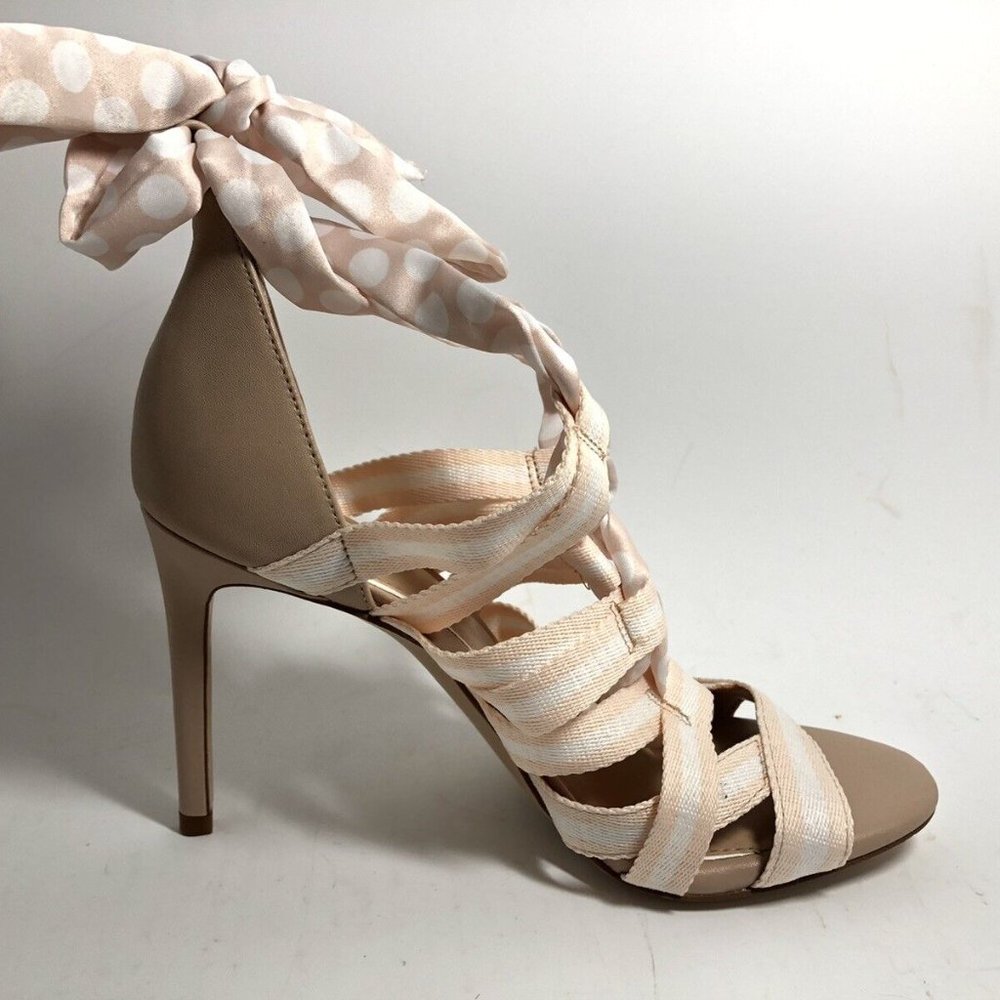 Gianni Bini Soft Pink Polka Dot Lace Up Stiletto Heels Ankle Wrap Shoes